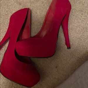 Red heeled, velvet shoes, unworn, no tags